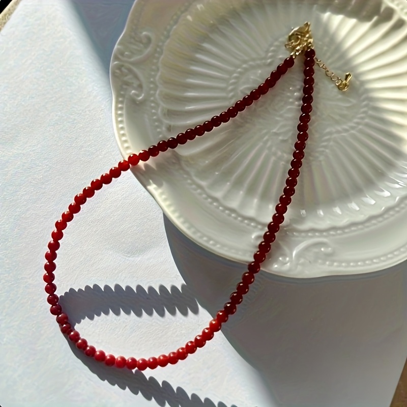 Natural Carnelian Stone Beaded Necklace with 4mm Gemstone Beads