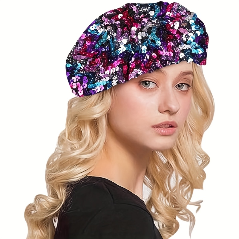 women sparkly sequin beret hat shiny sequins beret elastic  display picture 3