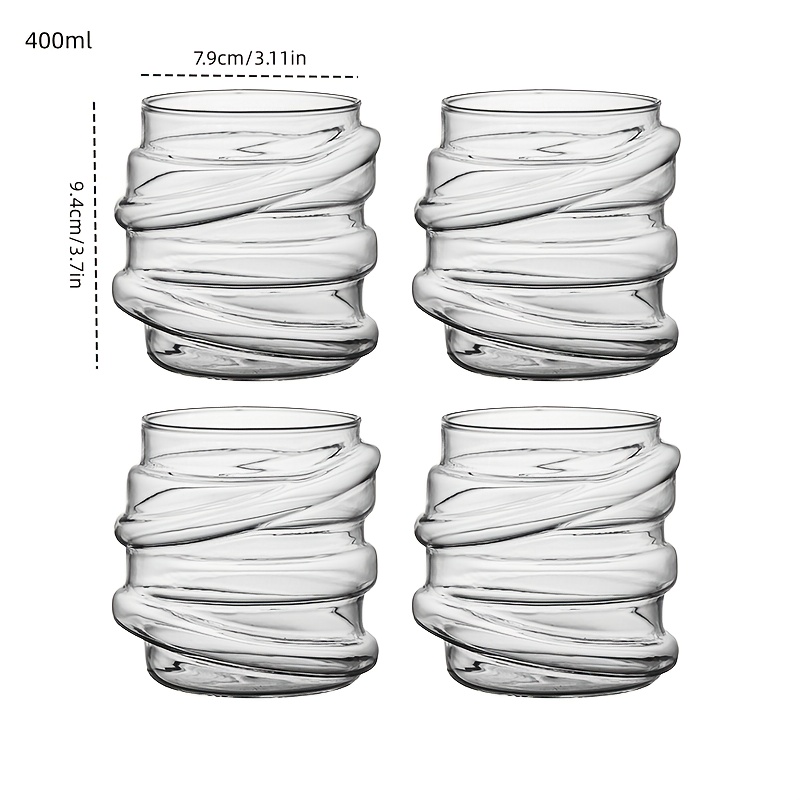 TEMU 4pcs Mountain And River Spiral Coffee Cup Set, High Borosilicate Glass Latte Cup, Niche Coffee Cup, Twisted Pattern Cup, Transparent Glassware,