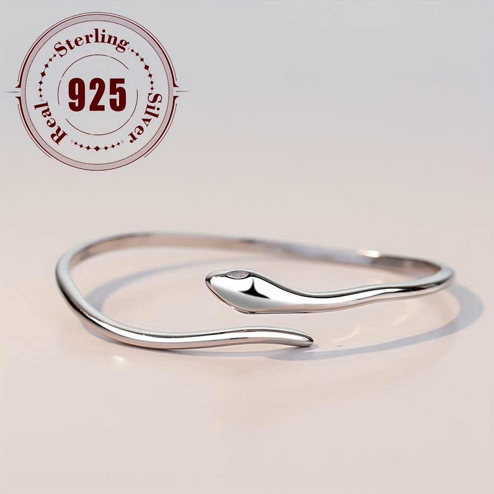 

Elegant Sexy Animal Theme Sterling Silver Cuff Bracelet, 925 Snake Shaped Bangle, Minimalist No Plating Design, Ideal For And Parties - 1pc (. 6g)