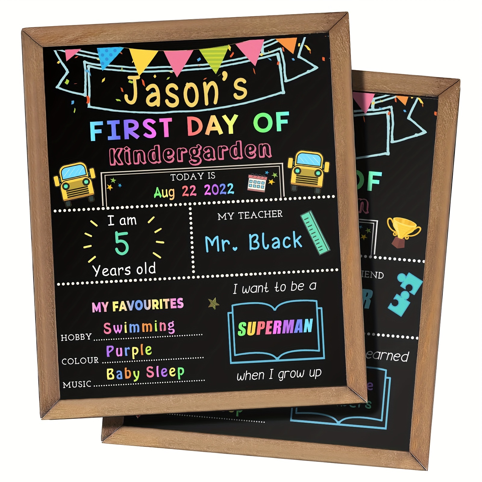 

Double-sided First And Last Day Of School Chalkboard, 12" X 10", Reusable With Frame - Perfect For Back To School Season