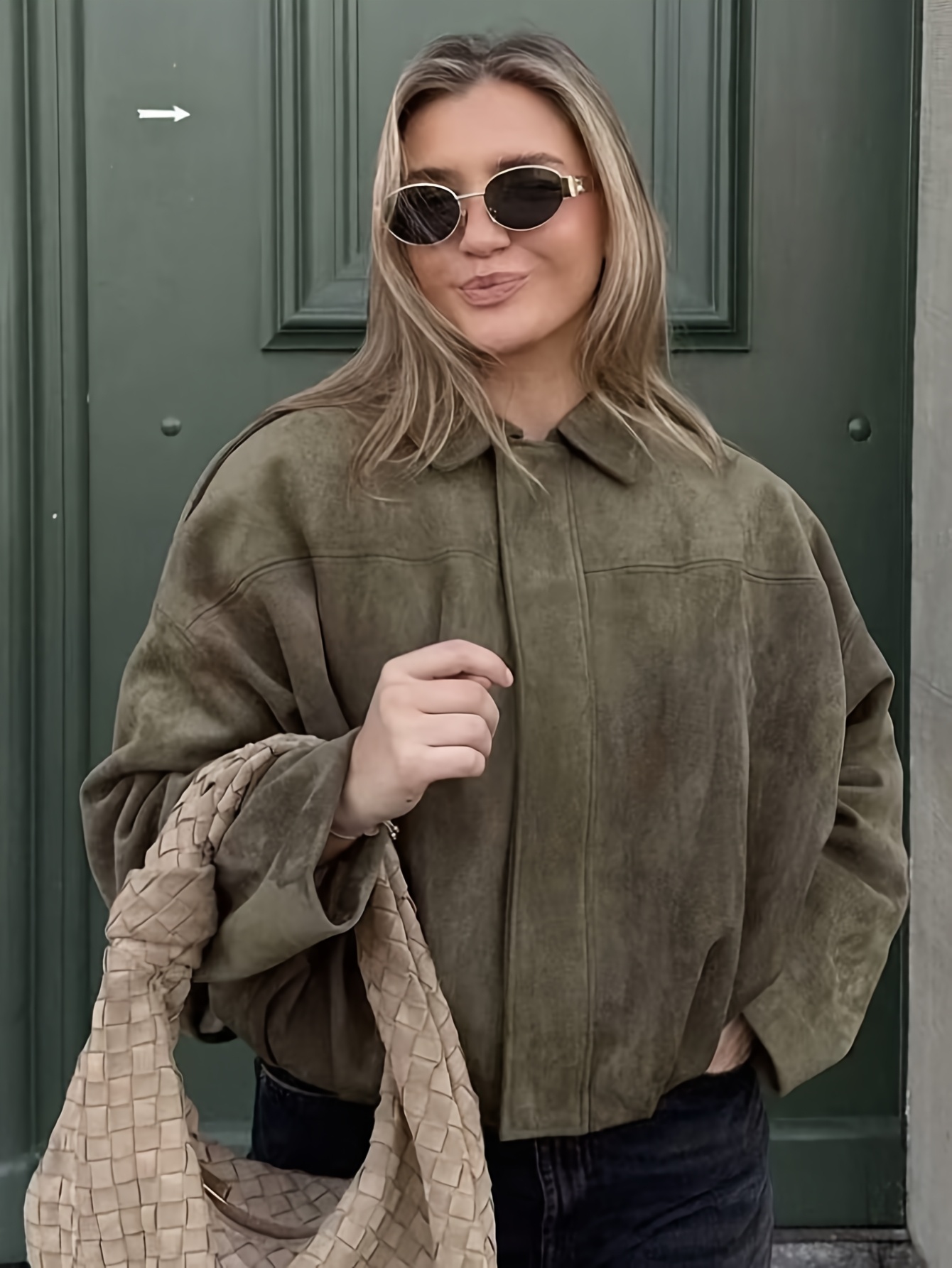 womens batwing sleeve jacket with notched lapel collar decorative shoulder straps regular fit h silhouette zipper front machine washable   casual outerwear versatile fashion   fabric