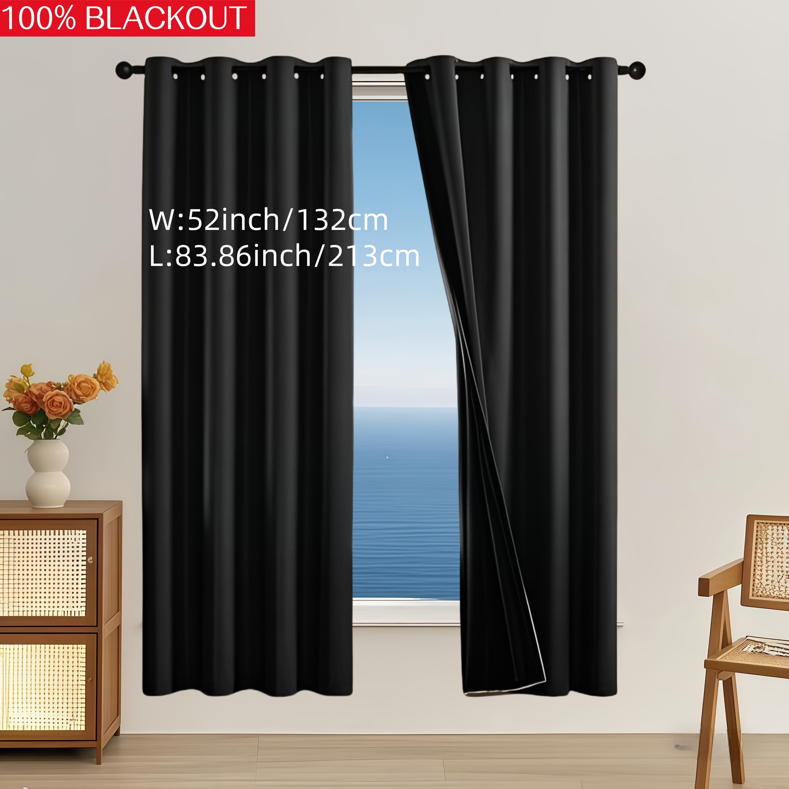 TEMU Set Of 2, Completely Light-blocking Polyester Drapes With A Film Coating, Designed For Sun Shielding And Privacy, Featuring An Eyelet Hanging