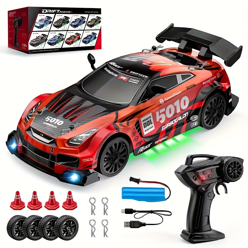 za driftanje RC z 4WD, 1:24, 2.4GHz daljinsko dirkalni z LED lučmi, 2-hitrostno nastavljiv, zamenljive pnevmatike, popoln za driftanje, dirkalne