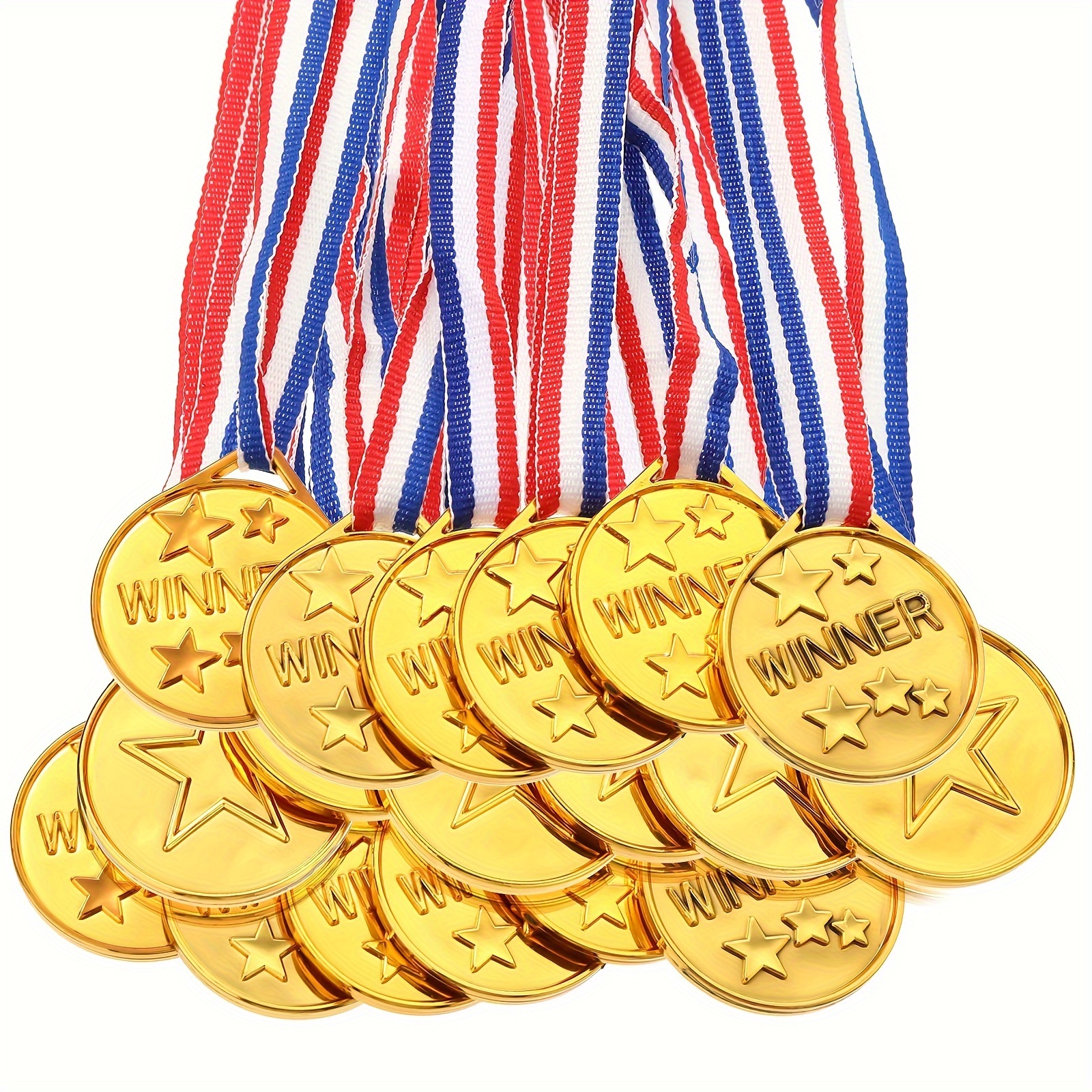 

30 Pieces Of Gold-plated Sports Medals With Red, White, And Blue Ribbons - Perfect For Parties And Events