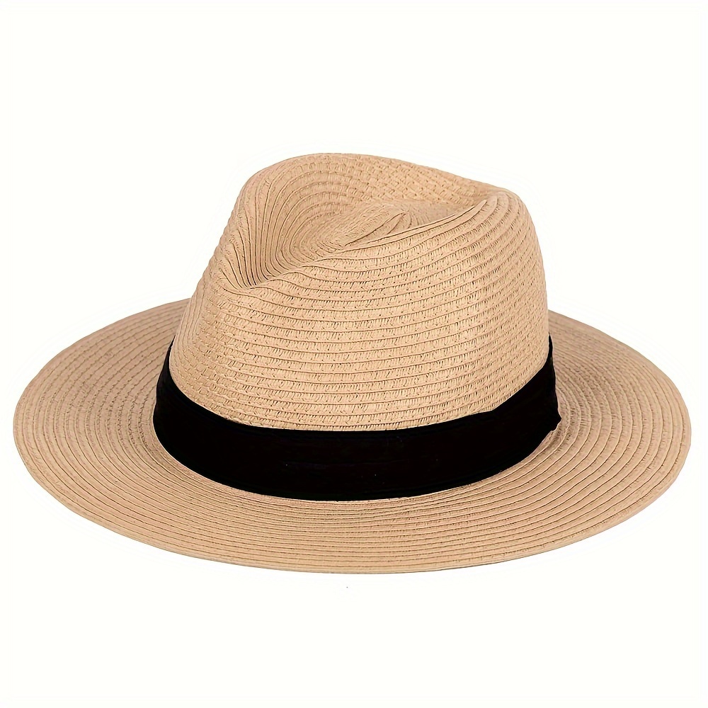 Women's Elegant Solid Hepburn Style Straw Hat Large Brim Sun