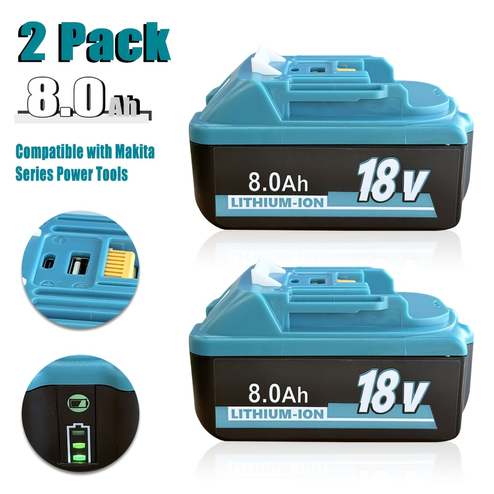 elementbilde 2/1-pakning høykapasitets 18v 8.0ah erstatnings li-ion-batterier for makita, kompatible med makita-bor,  , vinkelslipere, med innebygde type-c- og micro usb- , lang levetid for gjør-det-selv og verksted