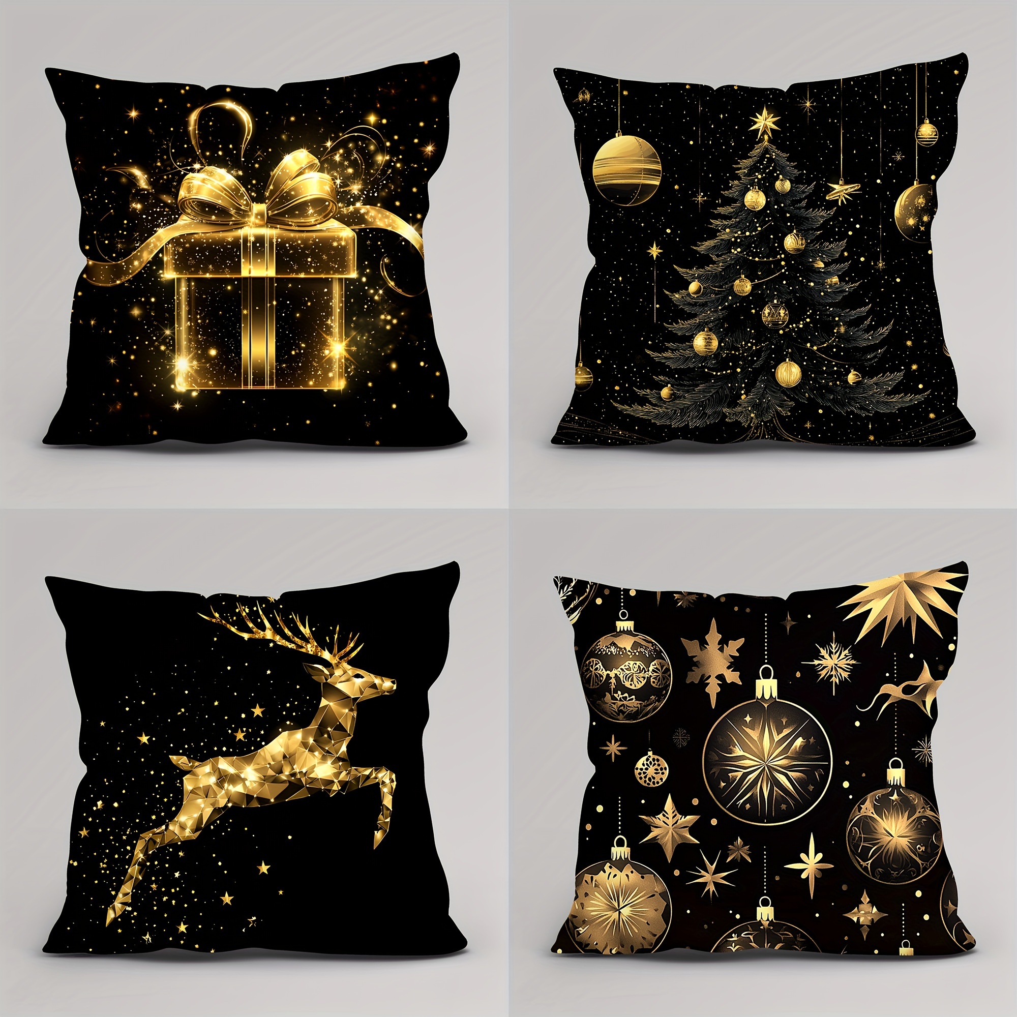 

1/4pcs, Glowing Christmas Box Elk Pattern Pillowcase, 17.7in X 17.7in, -sided , Decoration, Decoration, , Car Decoration