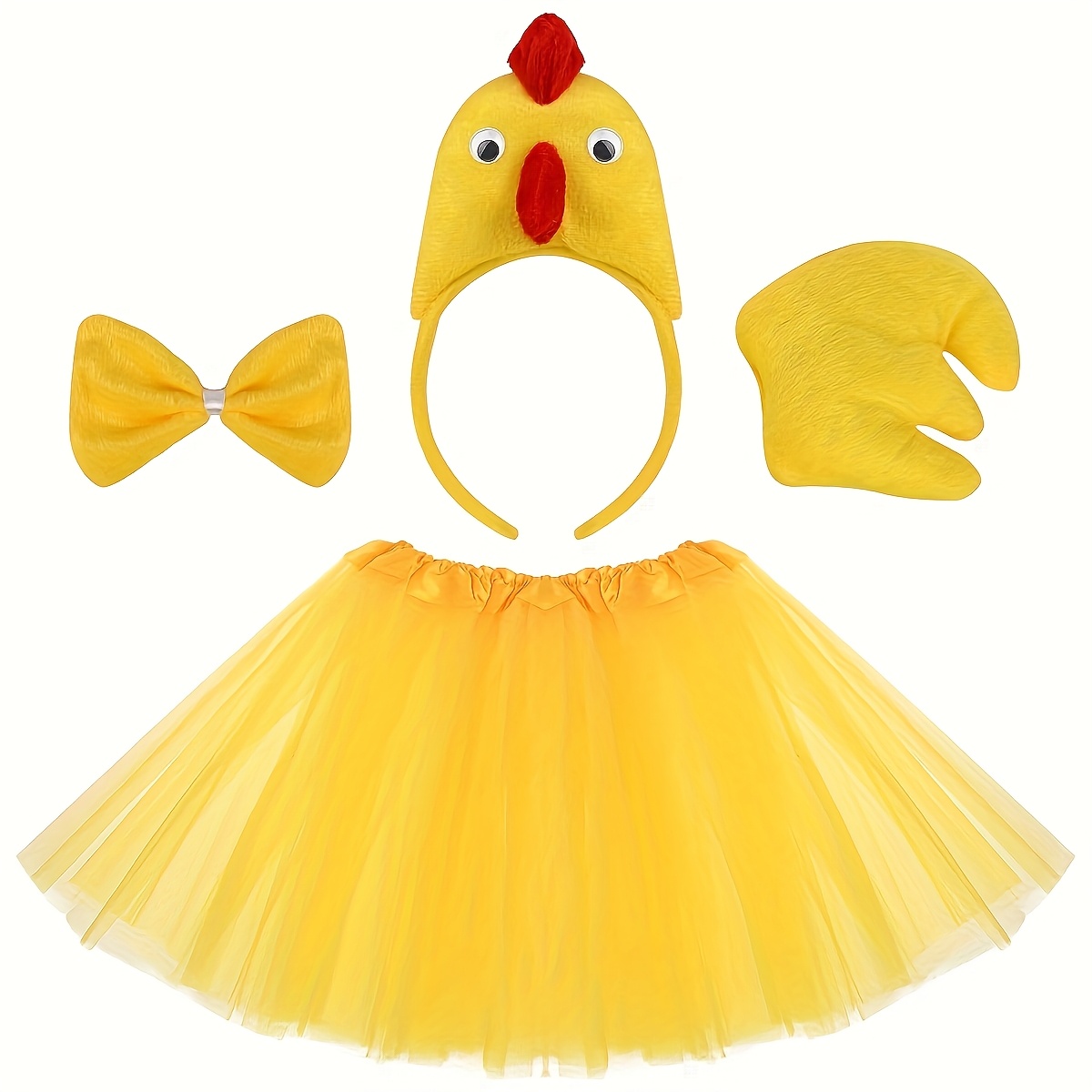 TEMU Three-dimensional Adorable Chicken Outfit | Includes Headband, Bow, Tail, And Short Skirt | Dress-up Additions For Festival Parties
