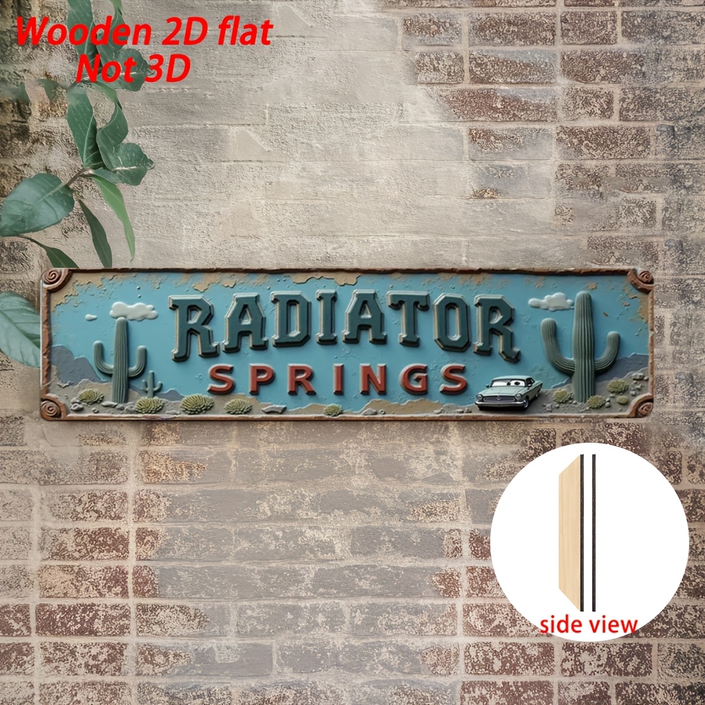 TEMU 2d Flat, 1pc Retro Wooden Wall Decor, Style Farmhouse Wooden Hanging Sign, With The Words "radator Springs", Suitable For Home, Kitchens, ,