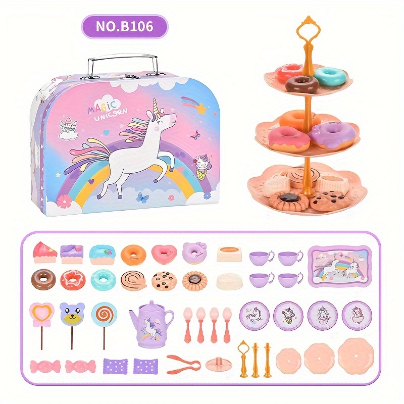Image of 44pcs/set Tea Party Set, Fake Plastic Teapot Set, Role Play Toys, Princess Afternoon Play Kitchen Toys With Dessert, Birthday Easter Gift Halloween Christmas Gift