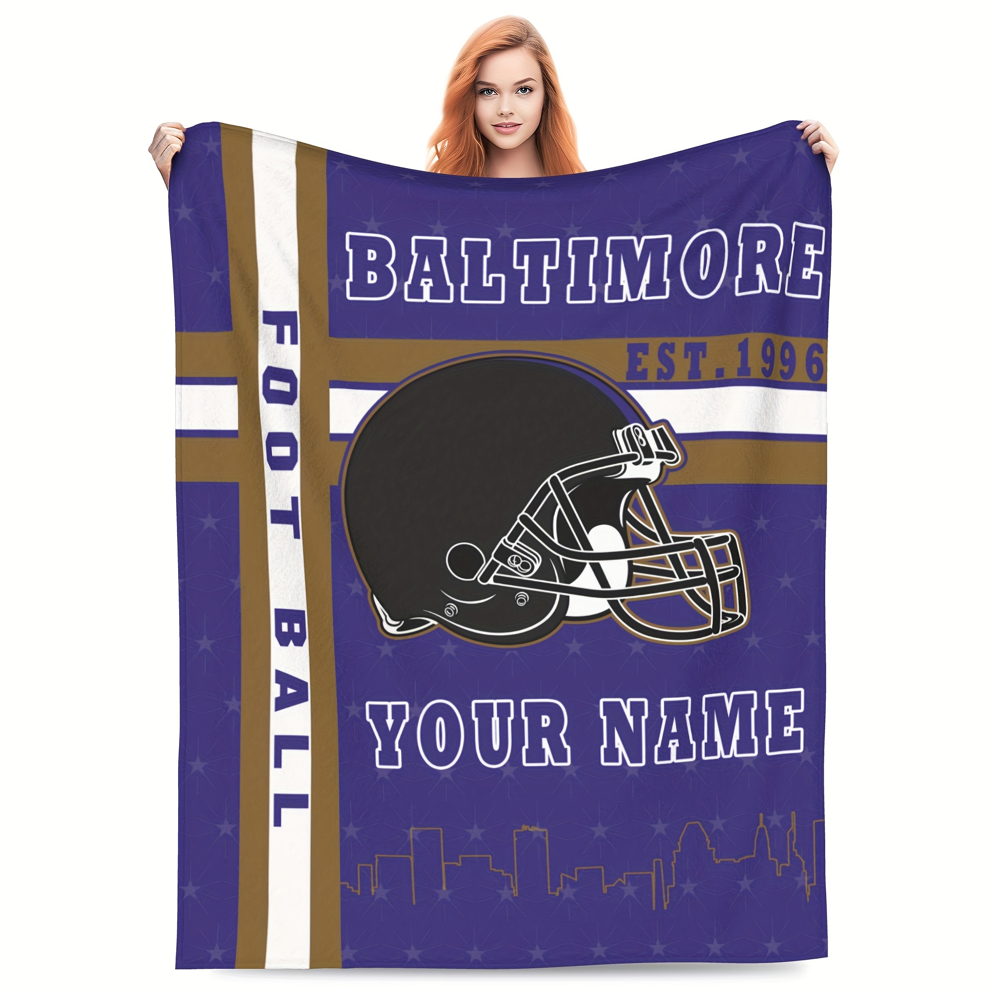 

Customizable Football Team Fleece Blanket - Personalized Text, Hypoallergenic, Machine Washable, , Knit Polyester Throw, Ideal Fans - 1pc