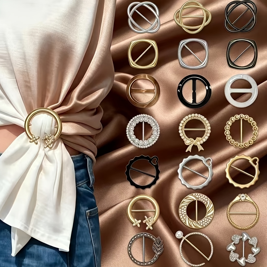 TEMU 21/42pcs Unisex Scarf Ring Buckles, Styles Metal Shirt Belt Buckles, No-sew Garment Hem Tighteners, Multi-functional Tie Clips, T-shirt Corner