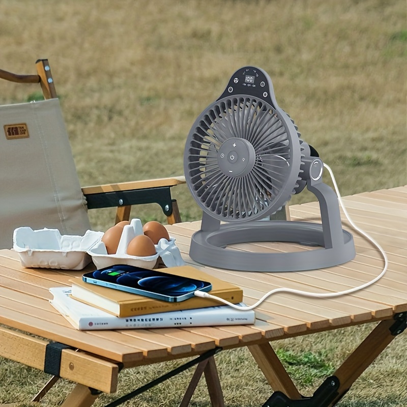 Camping Fan, Lighting Fan Portable with SOS Rescue Light & 2A Fast Charging Power Bank, 10000Mah 20.32 cm Battery Operated Rechargeable USB Fan, 4-Speed Wind Adjustment