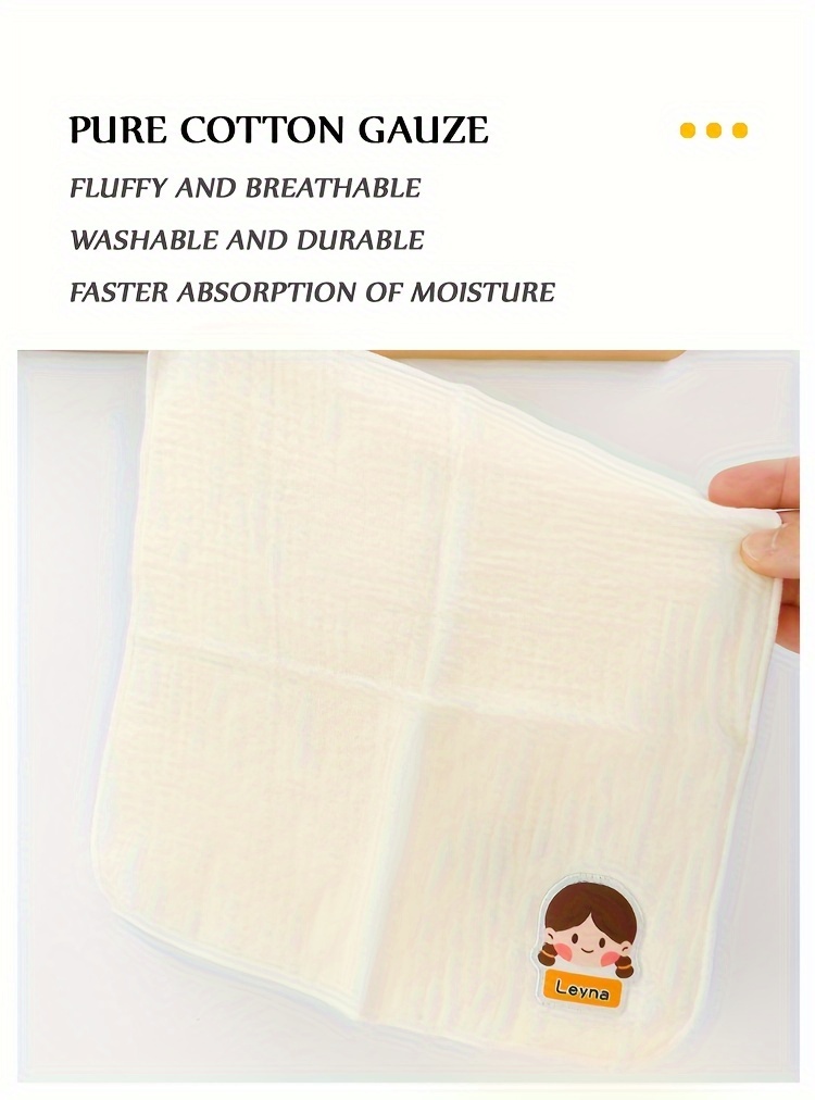 3pcs soft absorbent gauze handkerchiefs for   breathable natural material with cute cartoon designs custom name option   details 5