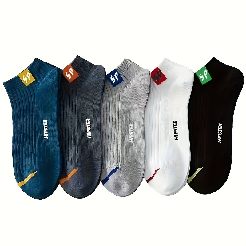 TEMU 5 Pairs 'sp' Print Fashion Sports Socks, Comfortable Low Cut Ankle Socks For Men Women