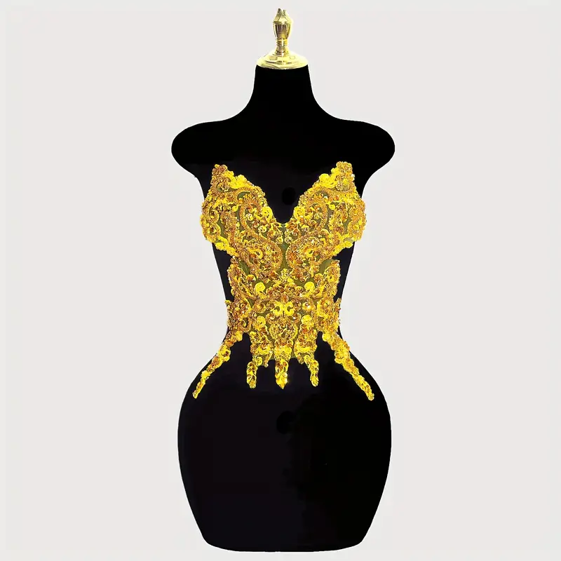 hand stitched golden sequin crystal beaded dress - Temu hand stitched golden sequin crystal beaded dress - Temu