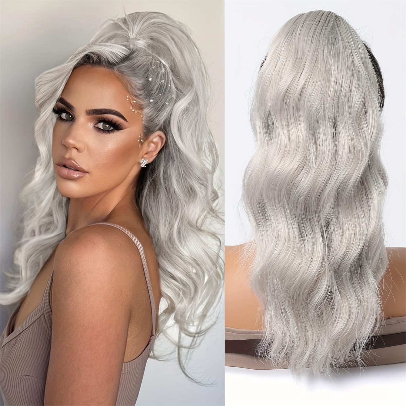 grey ponytail extension for women 35.56 cm short curly wavy  display picture 3