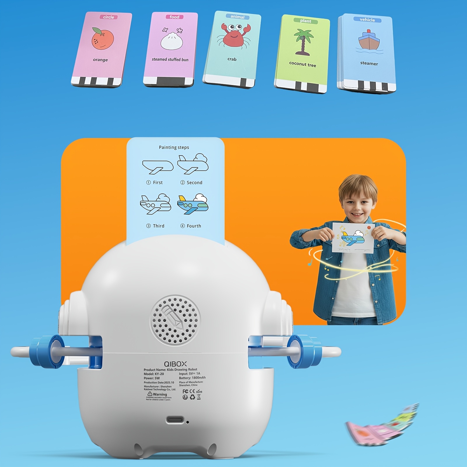 drawing robot rechargeable four in interactive educational robot drawing machine with 100 cards and color pens 3 8 year old boys and girls birthday and christmas learning toys Product details 3