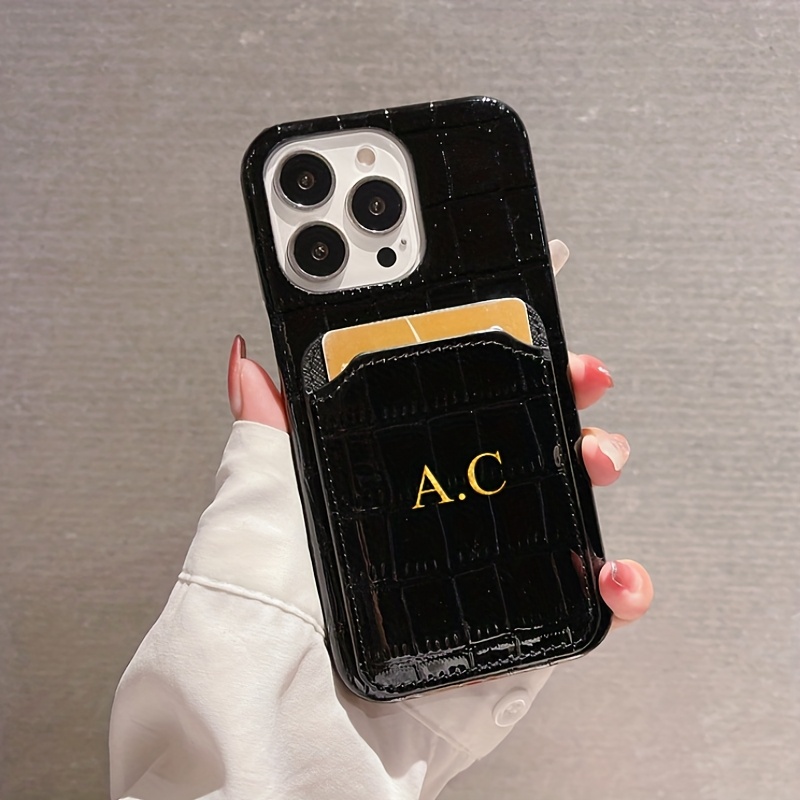 TEMU Personalized Letters Faux Leather Crocodile Pattern Card Bag Phone Case For Iphone 17 16 15 14 Plus 13 12 11 Pro Max 17 Pro Max Shockproof