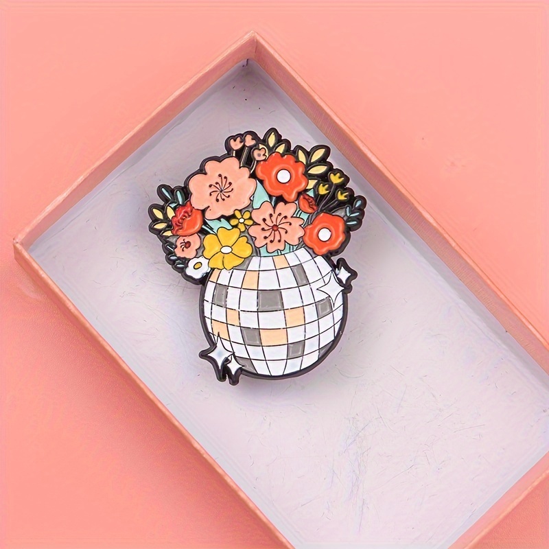 Disco Flower Pot Enamel Badgedisco Ball Flower Badge Fashion Jewelry Gift