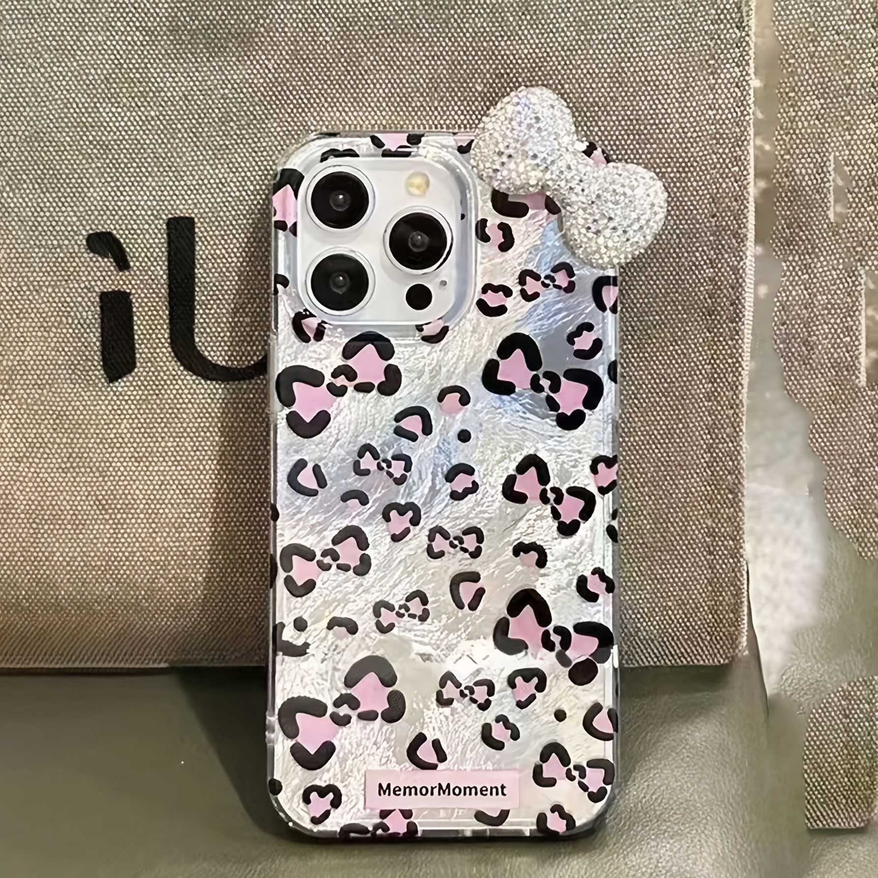 TEMU Phone Case - 3d Diamond Leopard Print Bow White Frosted Full Coverage Anti-fall Phone Case For