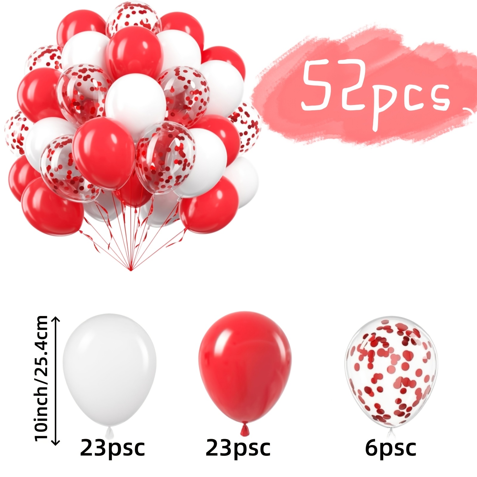 TEMU 52 Red And White Balloons, Red Confetti Balloons, For Weddings, Engagement Parties, Christmas, Valentine's Day, Birthday Parties, Surprise