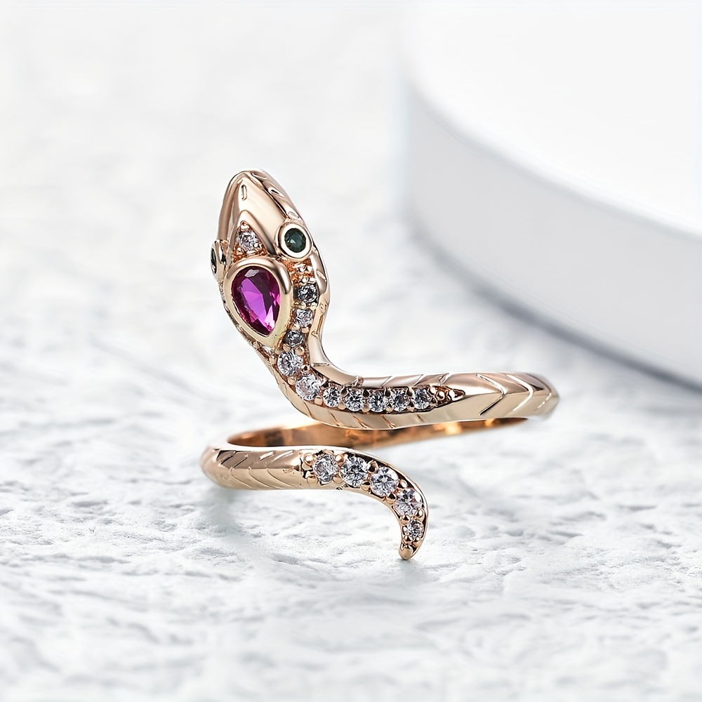 Bohemian Style Snake Ring with Zirconia Inlay