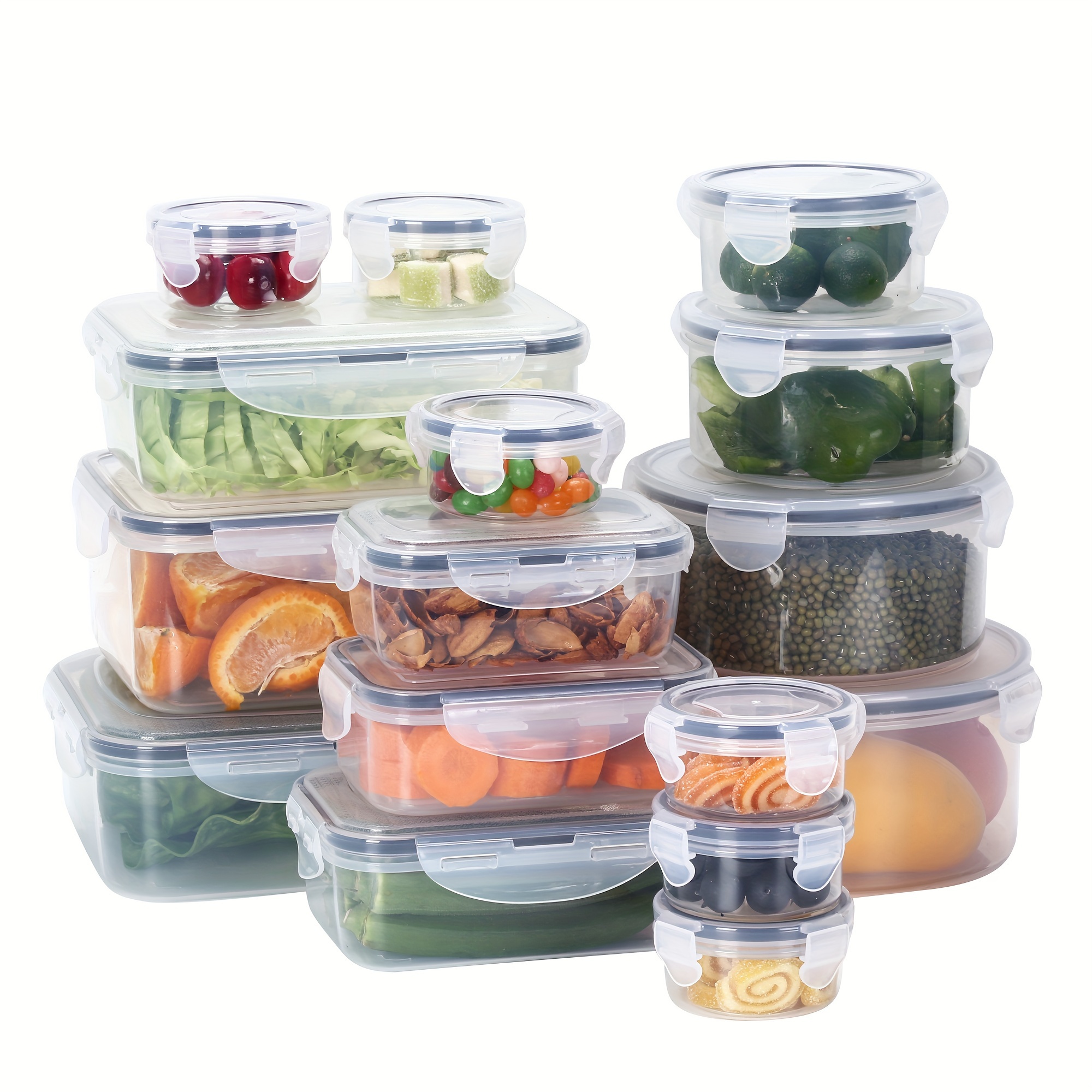 16pcs Storage Container, Multifunctional Leak Proof And Reusable Food Storage Box With Lid, Portable And Durable Clear Food Fresh-keeping Box, For Egg