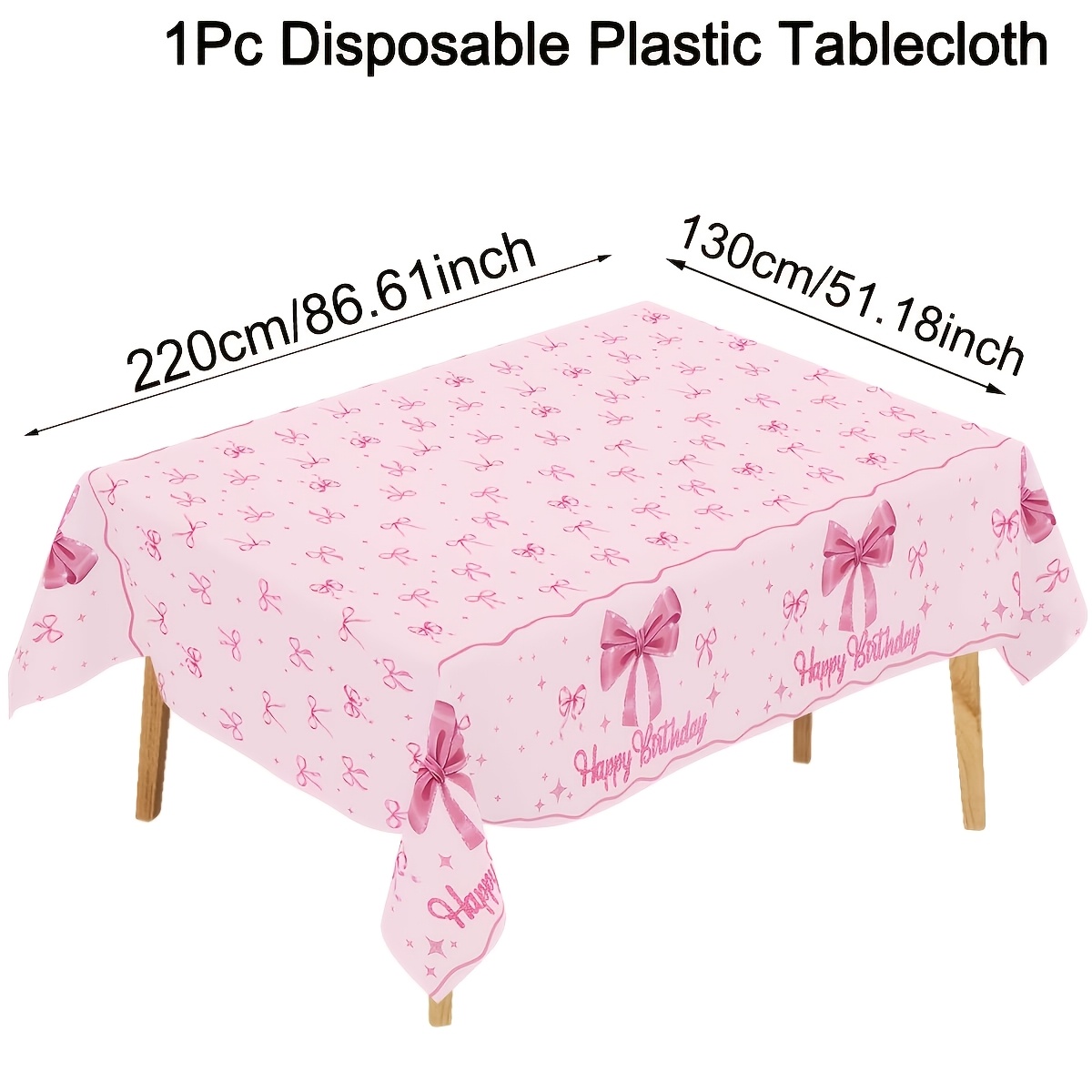 Image of 1pc Pink Bow Birthday Table Cover | 220*130 Cm Disposable Plastic Party Tablecloth With Festive Holiday Designs, Ideal For Wedding, Birthday, Bridal & Shower Decoration, Bow Themed Party Supplies