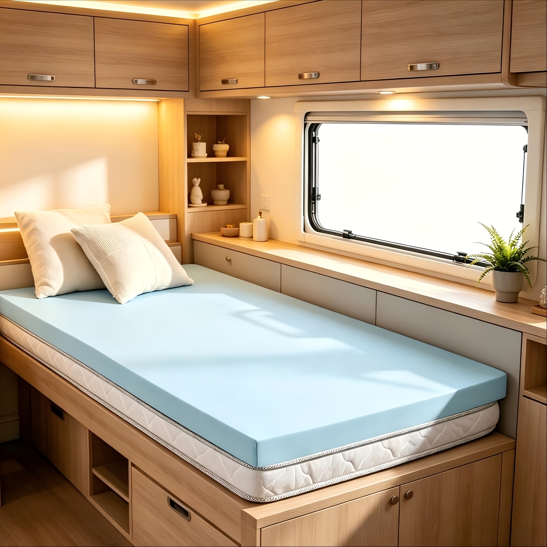 Image of Rv Bedding, Memory Foam Mattress Topper Pad, Breathable Foam Mattress Topper, Strong Support, Rolled Up For Storage, A Must-have For Rv Trips