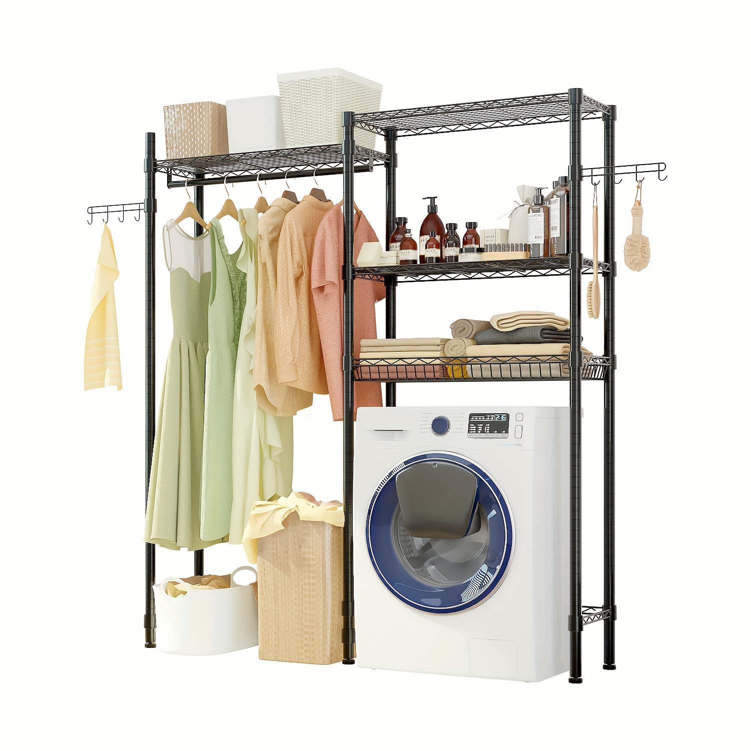 

1pc Ubesgoo The Washer And Dryer Storage Shelf Closet Organizer, Metal Garment Rack, Portable Clothes Hanger Home Shelf
