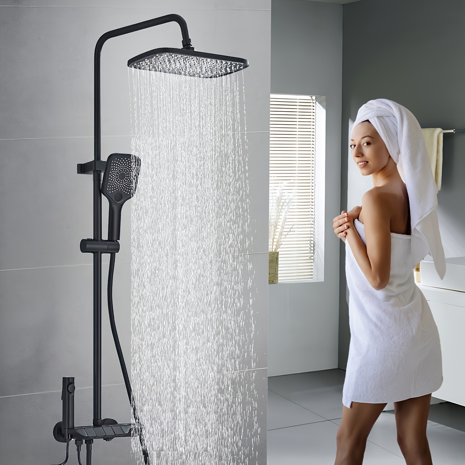 Shower Faucet Set | Piano Key Gray Shower System Set | 4-function Bathroom Rain Shower Set | Bathtub Faucet With Handheld Showerhead And Spray Nozzle