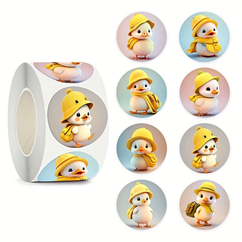 

500pcs Duck Stickers, Round Self-adhesive Seal Labels, Paper Material, Single Use, For Scrapbooking, Cards, Stationery Decoration