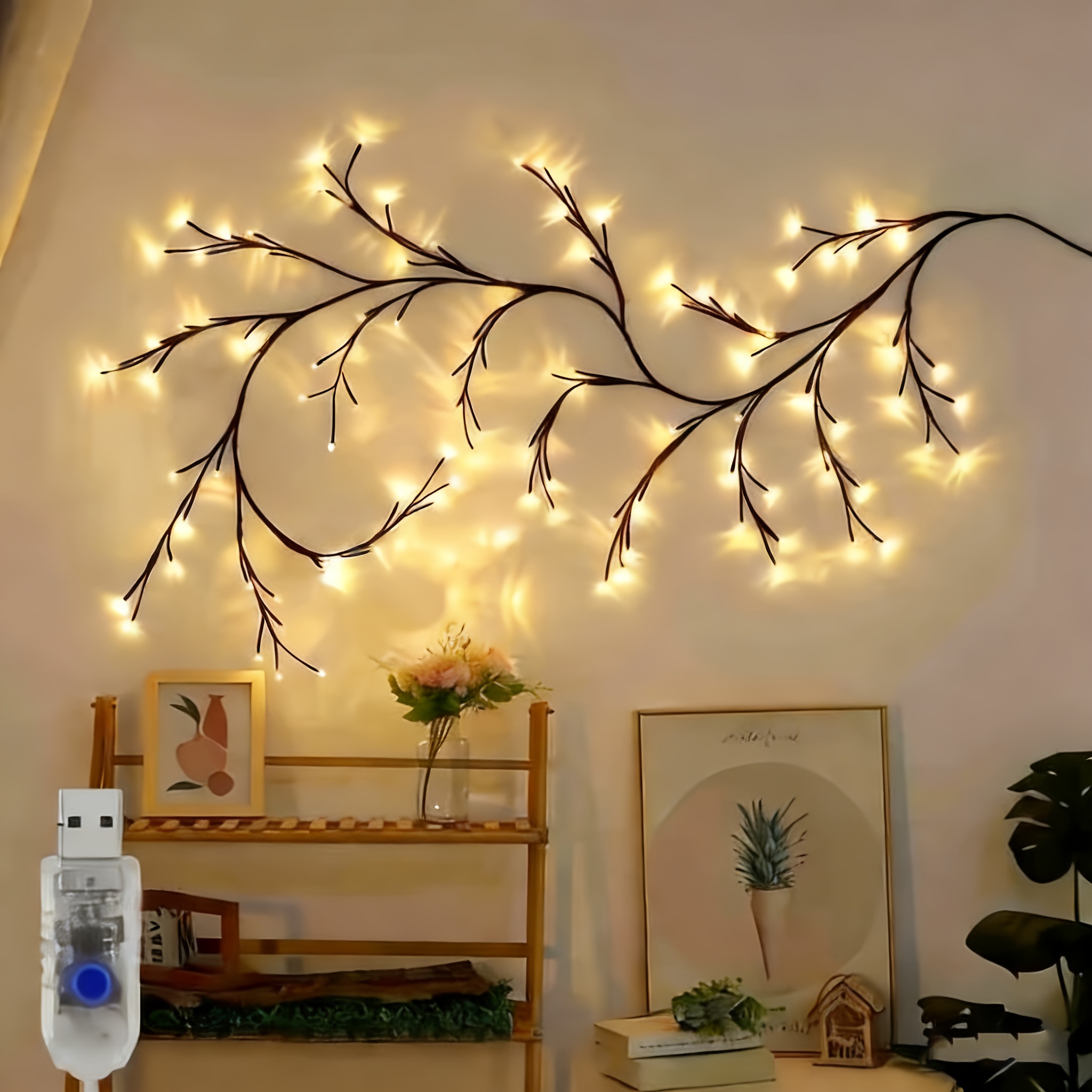 TEMU Twinkling Brown Vine Fairy Lights 96 Led Willow Vine Lights - 1pc 6ft Flexible Brown Vine Fairy Lights With 8 Twinkle Artificial Tree Branches -