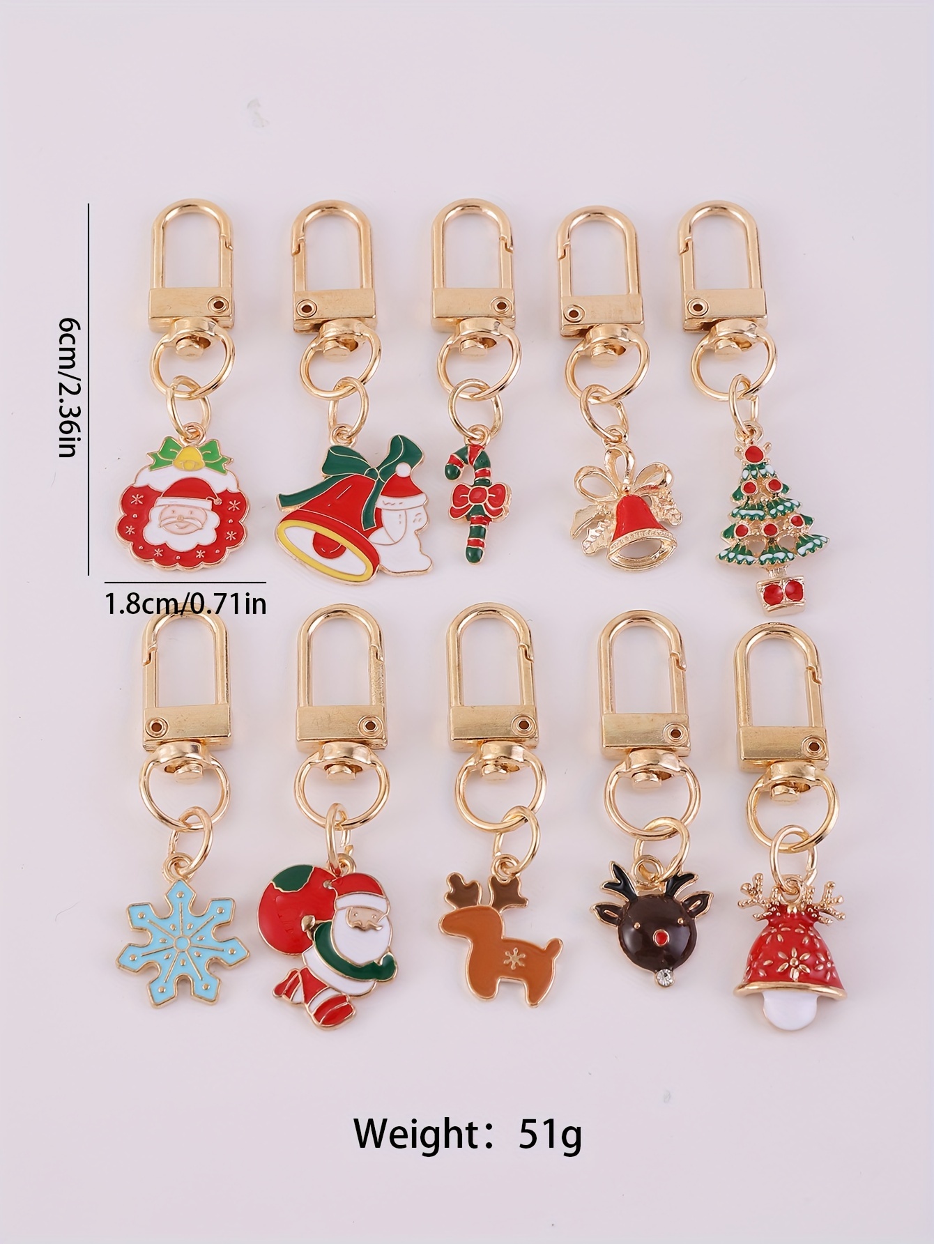 10 pack cartoon alloy keychains christmas holiday keyring pendants fashionable party accessories ladies fashion jewelry key ring hangers climbing clasp decorative gifts details 2