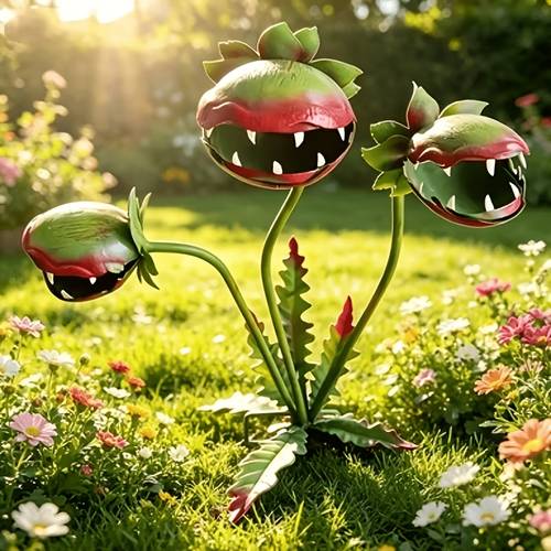 3 large 3d fun meat garden sign outdoor garden decoration 3d horror painted metal triple tailed outdoor flower meat sculpture sign garden vegetable climbing frame flower pots yard lawn decoration sign