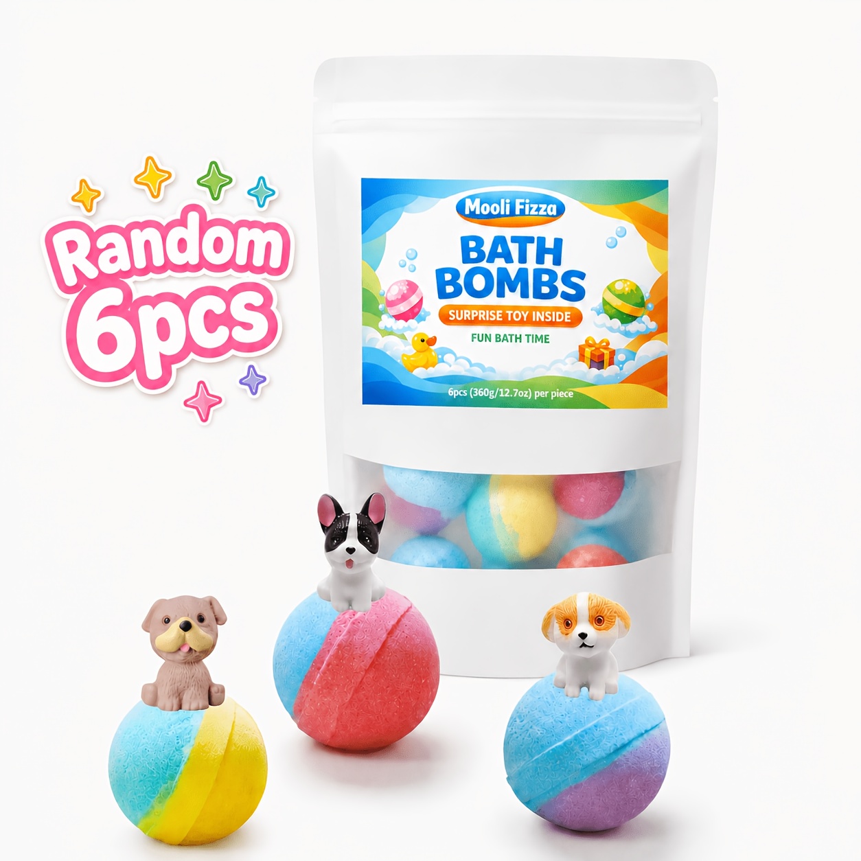 Random Bath Bomb Gift Bag with Surprise Puppy Inside, 4/6pcs