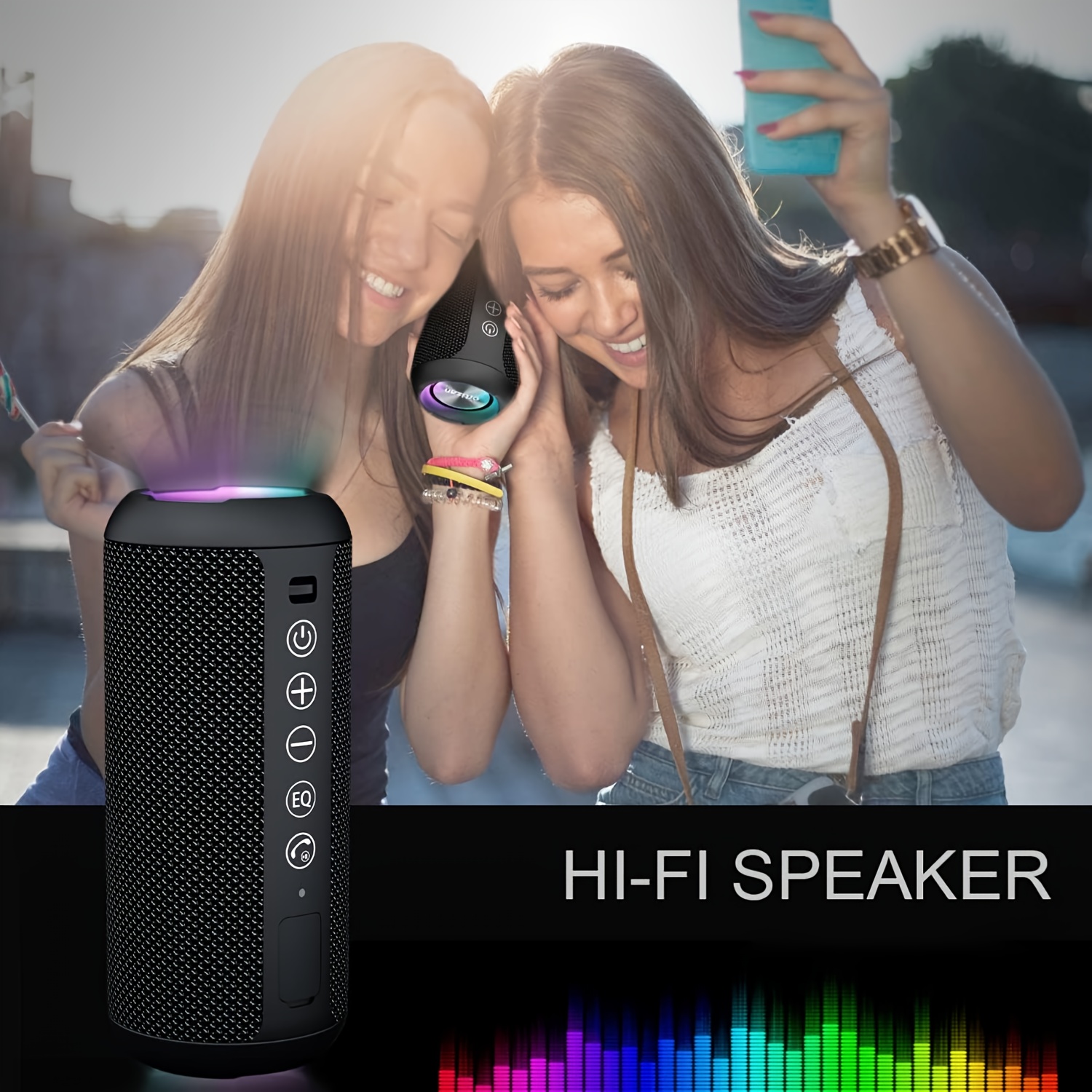 Enceinte Portable, 24W Son Puissant avec Basses Profondes, Barre de Son 5.3 avec Lumières LED et Subwoofer, 30 Heures d'Autonomie, Idéale pour Maison, Extérieur, Fête, Plage, Cadeau d'Anniversaire