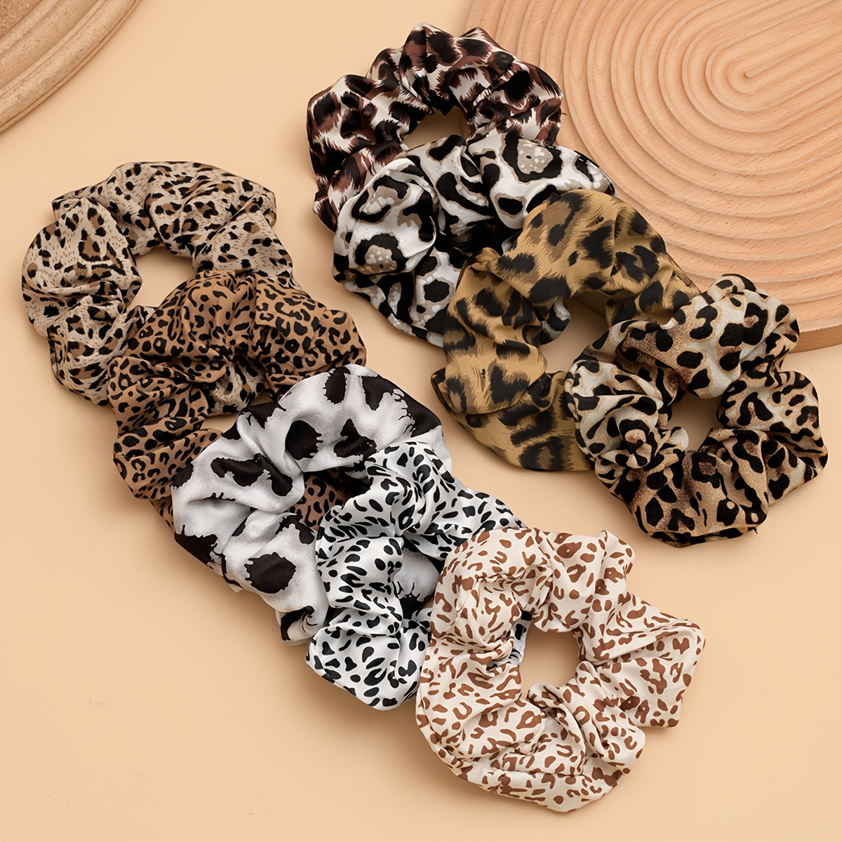 TEMU 9pcs Vintage Leopard Print Fashionable Satin Hair Ties With Feel, Suitable For Autumn/winter Outfits And Dates/parties