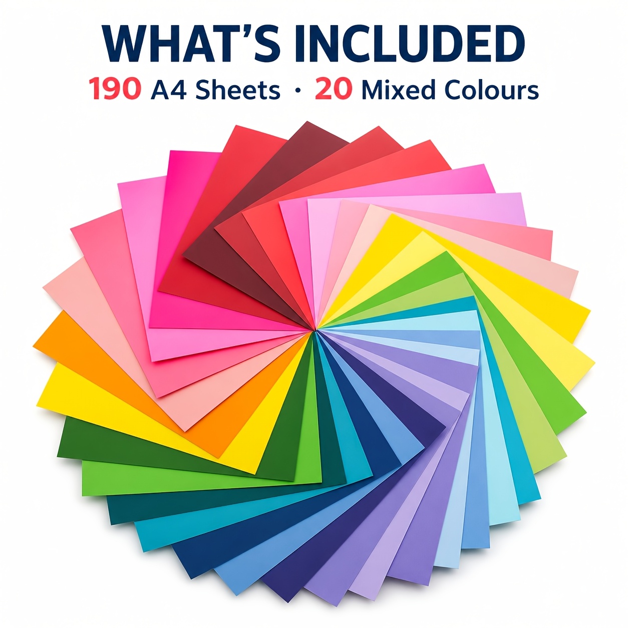 Image of 190 Sheet A4 150gsm Colored Heavy Cardstock Paper, 20 Sided Colors, Inkjet Laser Print Friendly, Ideal For Diy Crafting, Embossing, Die Cut Machine Use