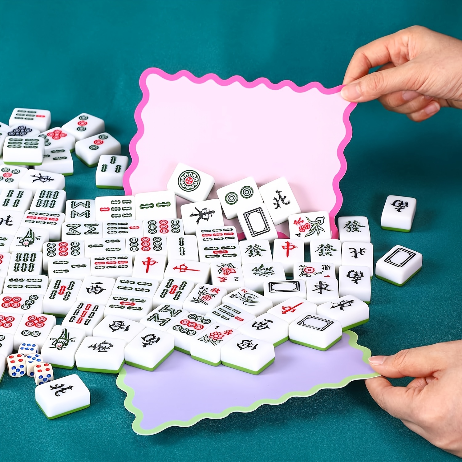 4pcs Mahjong Shuffler Set with Wavy Edge Design