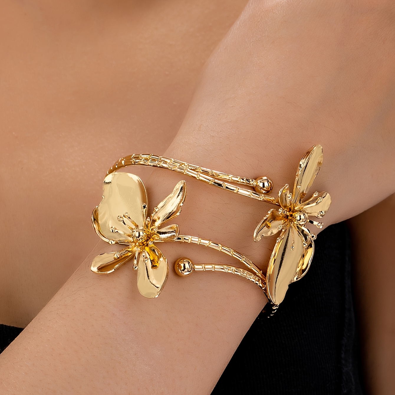 

Elegant Golden-tone Floral Wrap Bracelet For Women – Chic Alloy Bangle With , , Jewelry|chic Bangle|open Cuff Bracelet