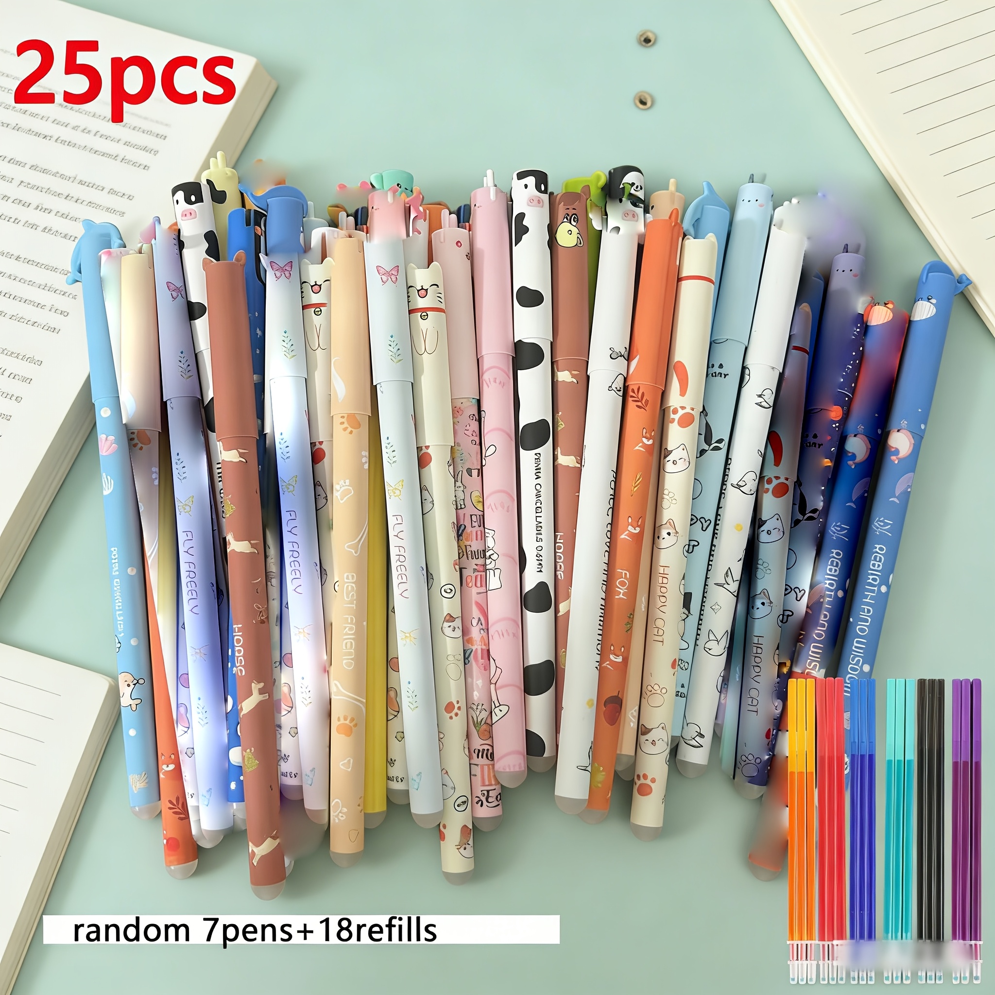 25pcs erasable pen set   7 random erasable pens 18 refills   combo for   writing cute pen design smooth writing erases   without  