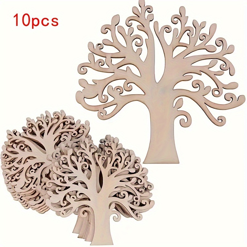10pcs Wooden Christmas Tree Ornaments - Diy Hollow-out Decorations For Holiday, Wedding & Birthday Celebrations
