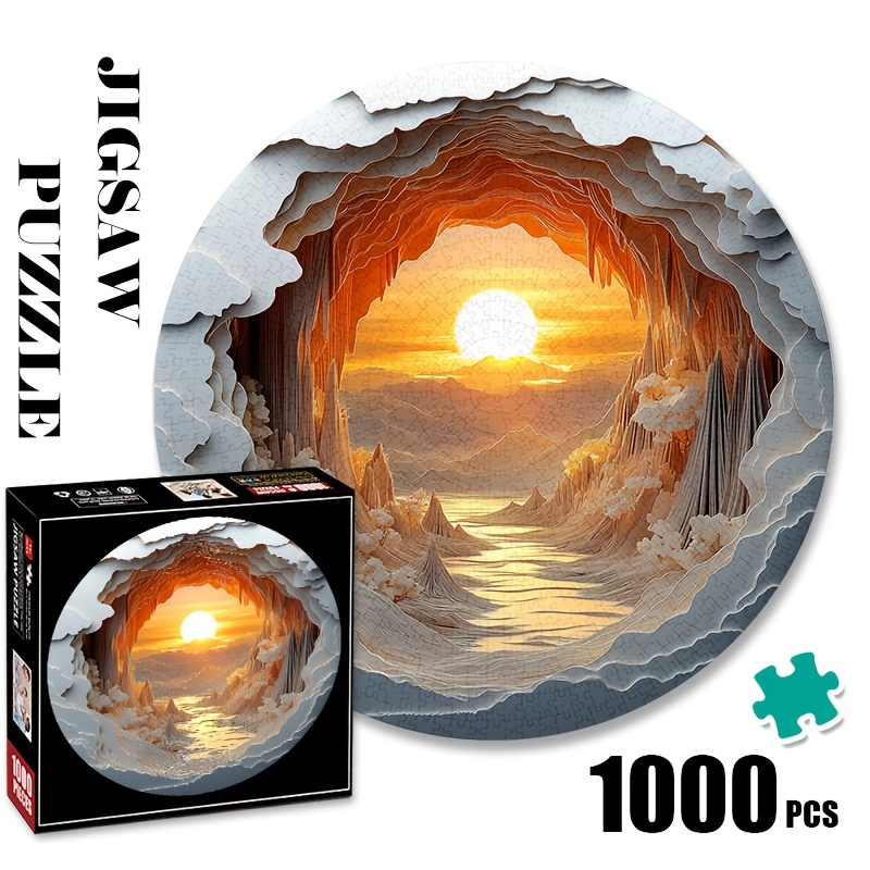 

1000pcs 3d Sunrise , Large Round Paper Craft, Resistant, Brain Teaser Diy Decor, For Adults, Family Interactive Game, Ideal For Halloween, Christmas, New Year Gift