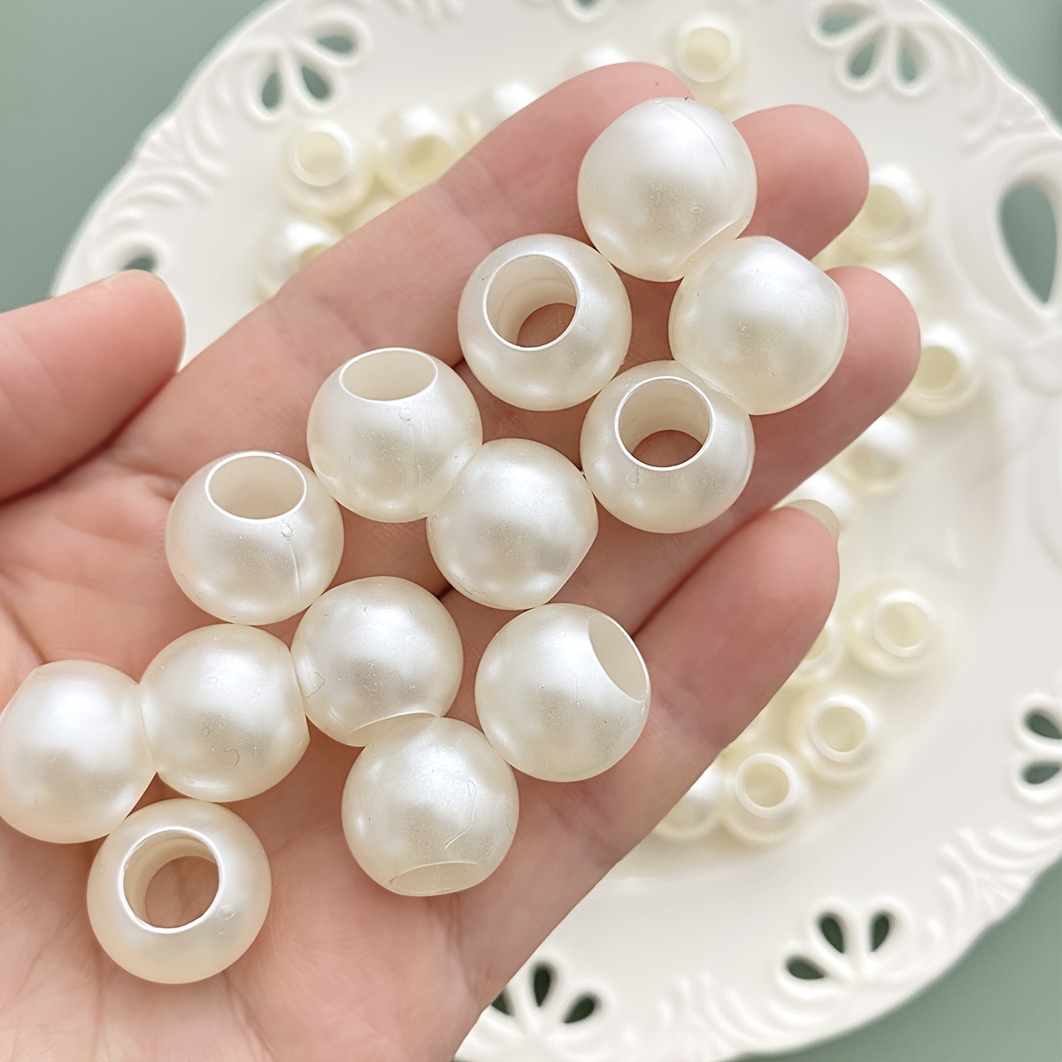 

30pcs Large-hole Off-white Acrylic Beads With Threaded Holes For Diy Jewelry Making - Perfect For Crafting And Accessories