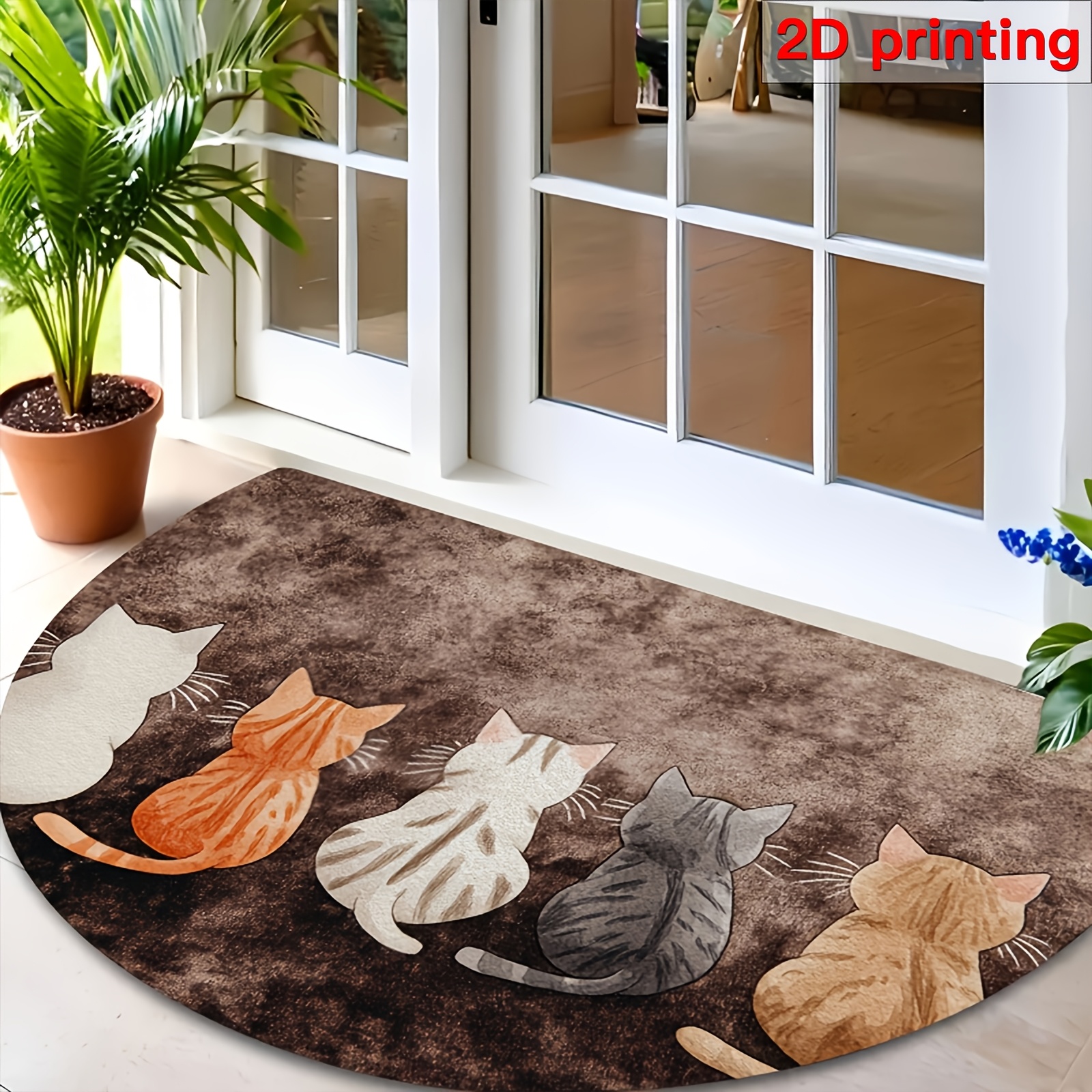 TEMU 2d Flat 1pc Cute Non-slip Doormat - Semi-circular Polyester Doormat With Illustration, Machine-made Indoor Entrance Mat, Suitable For Hallway,