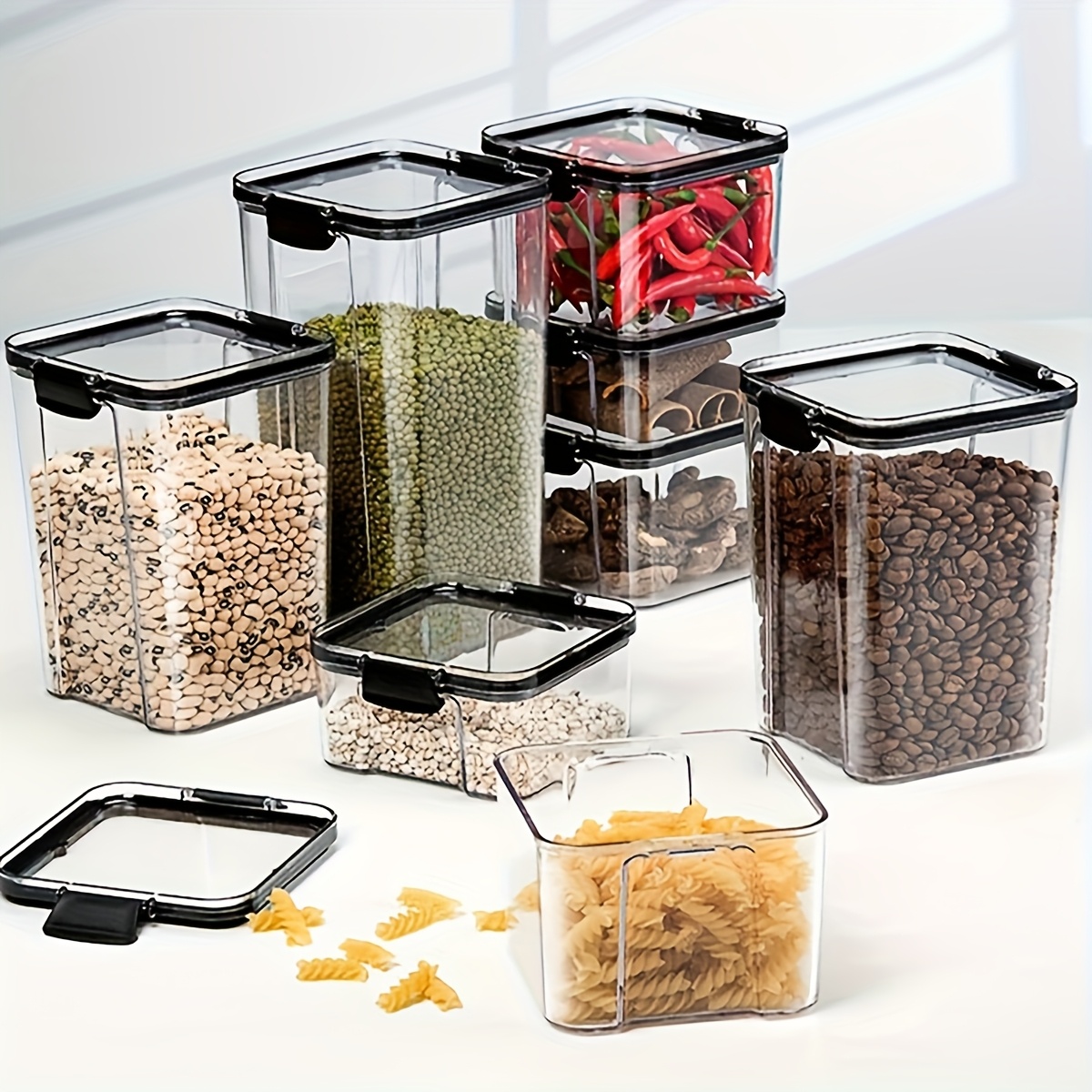   storage containers with lids moisture proof stackable sealed jars plastic kitchen and pantry organizers for     flour nuts pasta 5pcs set Product details 5