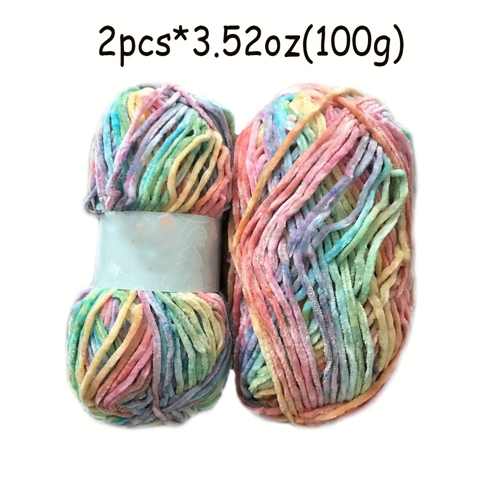 

2pcs 7.05oz Rainbow Chenille Yarn, Handmade Crochet Dolls, Diy Knitting Hats Scarves, Soft Polyester , Colors, Craft Supplies For Knitting & Crochet